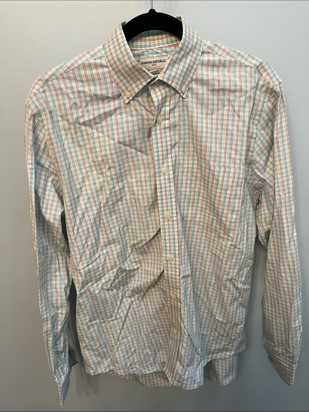 Banana Republic Men’s Plaid Button-Down Shirt - White, Blue & Coral